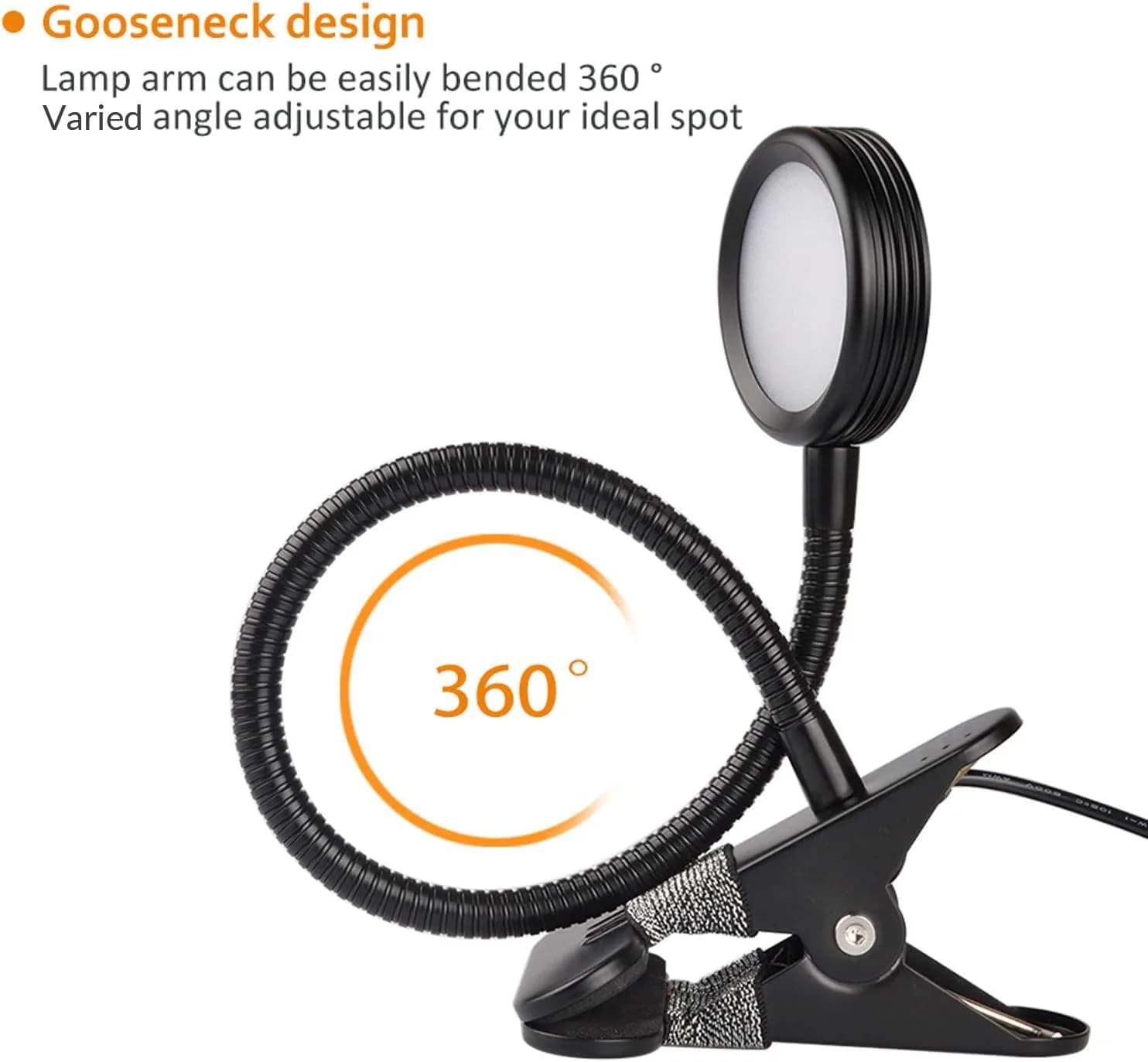 LEPOWER Clip on Light, Reading Lamp with Adjustable Gooseneck & Adapter, Black | 11 cm (4.33 in) x 7.5 cm (2.95 in) x 48.5 cm (19.1 in) - view 7