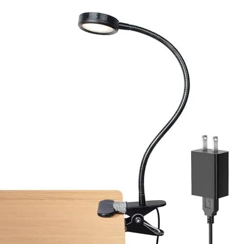 LEPOWER Clip on Light, Reading Lamp with Adjustable Gooseneck & Adapter, Black | 11 cm (4.33 in) x 7.5 cm (2.95 in) x 48.5 cm (19.1 in) thumbnail 1