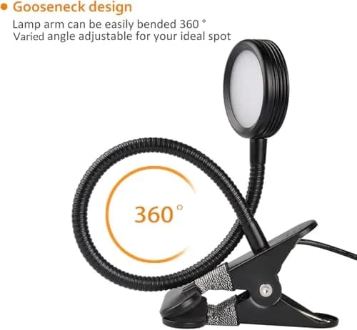LEPOWER Clip on Light, Reading Lamp with Adjustable Gooseneck & Adapter, Black | 11 cm (4.33 in) x 7.5 cm (2.95 in) x 48.5 cm (19.1 in) thumbnail 7