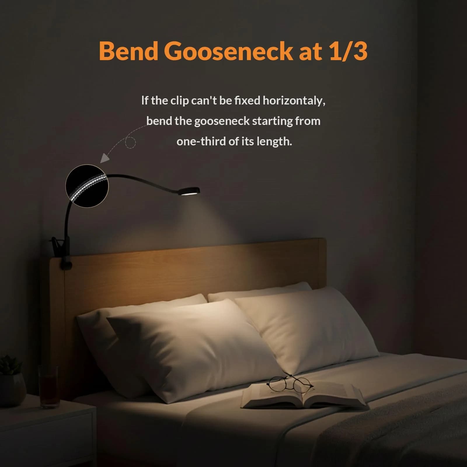 LEPOWER Clip on Light, Reading Lamp with Adjustable Gooseneck & Adapter, Black | 11 cm (4.33 in) x 7.5 cm (2.95 in) x 48.5 cm (19.1 in) - view 4