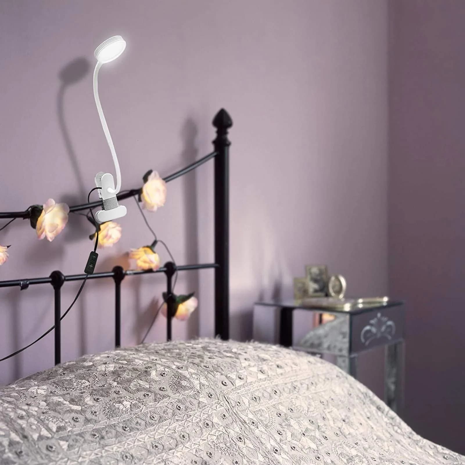LEPOWER Clip-On Reading Lamp with Adjustable Gooseneck & Dual Light Modes, 2.17" Clip Width | Silver Metal Desk Lamp for Bedside & Study - view 5