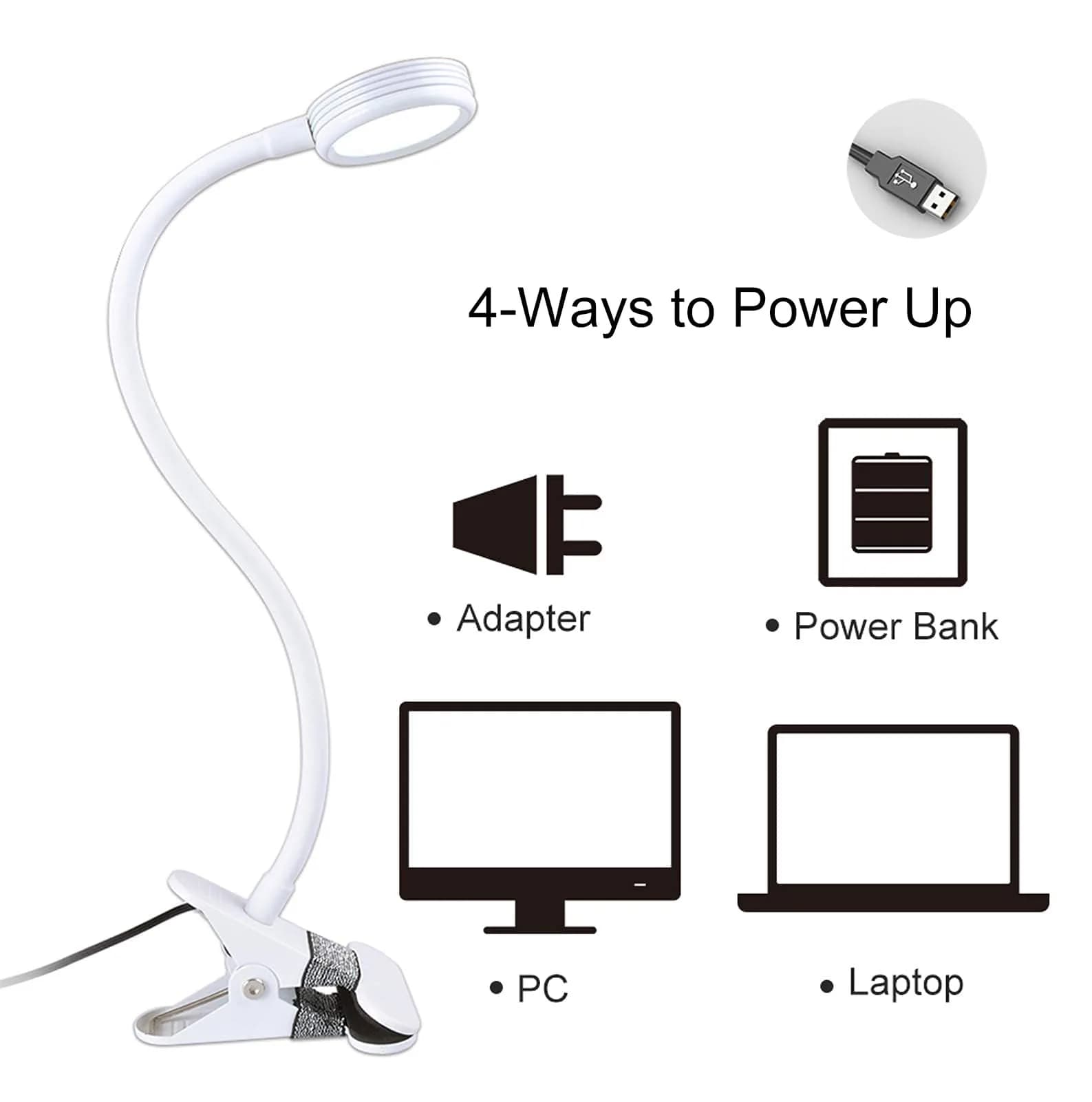 LEPOWER Clip-On Reading Lamp with Adjustable Gooseneck & Dual Light Modes, 2.17" Clip Width | Silver Metal Desk Lamp for Bedside & Study - view 6