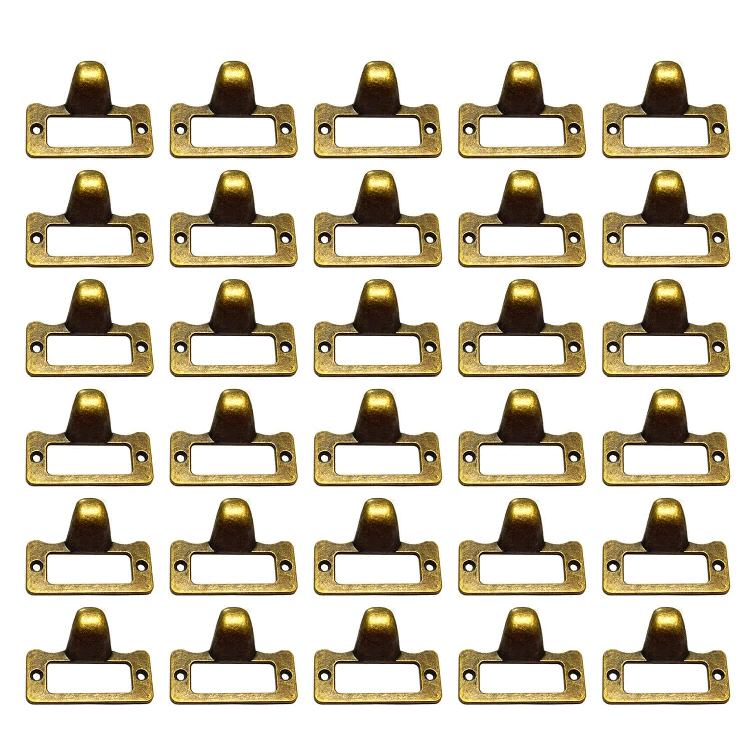 WEICHUAN Antique Bronze Card Catalog Drawer Pulls with Label Holder (30 Pack, 2.7cm x 4.8cm) — 0.9"x 1.9" Outside Frame