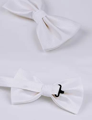 Alizeal Mens Solid Mini Squares Formal Banded Bow Ties (White) | Adjustable Strap, Wrinkle-Resistant thumbnail 4