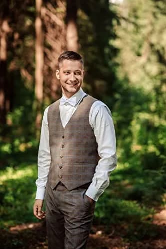 Alizeal Mens Solid Mini Squares Formal Banded Bow Ties (White) | Adjustable Strap, Wrinkle-Resistant thumbnail 7
