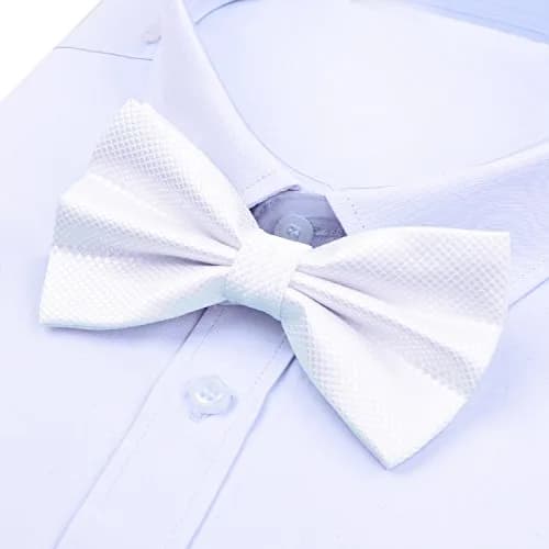 Alizeal Mens Solid Mini Squares Formal Banded Bow Ties (White) | Adjustable Strap, Wrinkle-Resistant thumbnail 2
