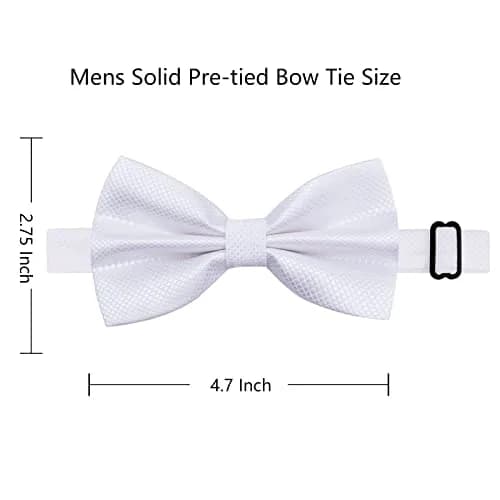 Alizeal Mens Solid Mini Squares Formal Banded Bow Ties (White) | Adjustable Strap, Wrinkle-Resistant thumbnail 3