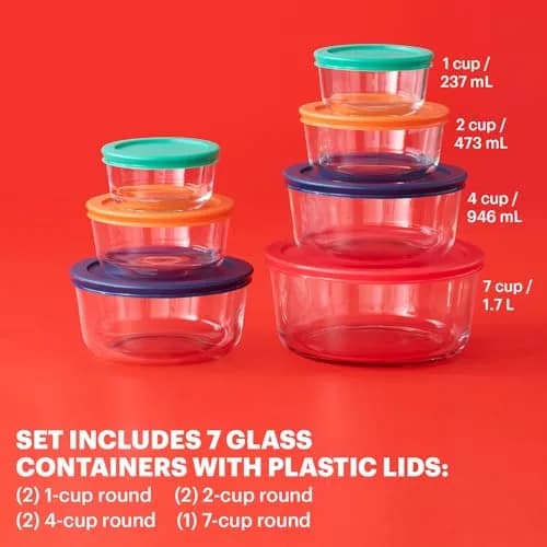 Pyrex Simply Store 7-Pack Glass Food Storage Containers Set with Lids 1.9L (7-Cup) | Airtight & Leak-Resistant for Kitchen & Pantry thumbnail 3