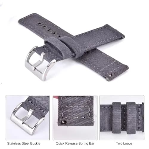 Ritche 22mm Canvas Watch Band Replacement | Quick Release, Vintage Style, Breathable Cotton (160mm) | Suitable for Men & Women thumbnail 4
