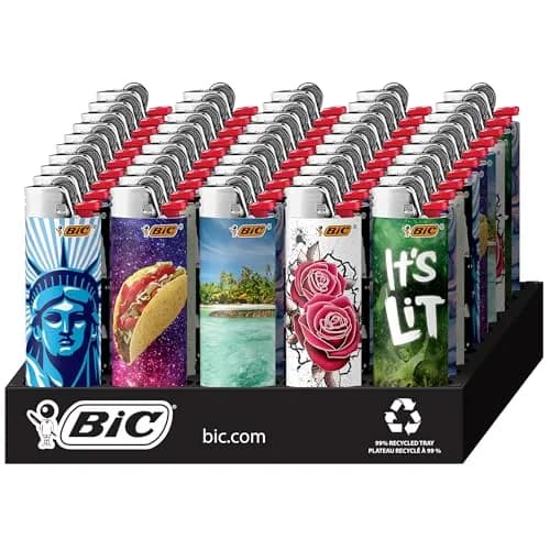 BIC Pocket Lighter Special Edition Favorites Collection Assorted Designs 50 Count | Long-lasting, Child-Resistant, Unique Styles thumbnail 1