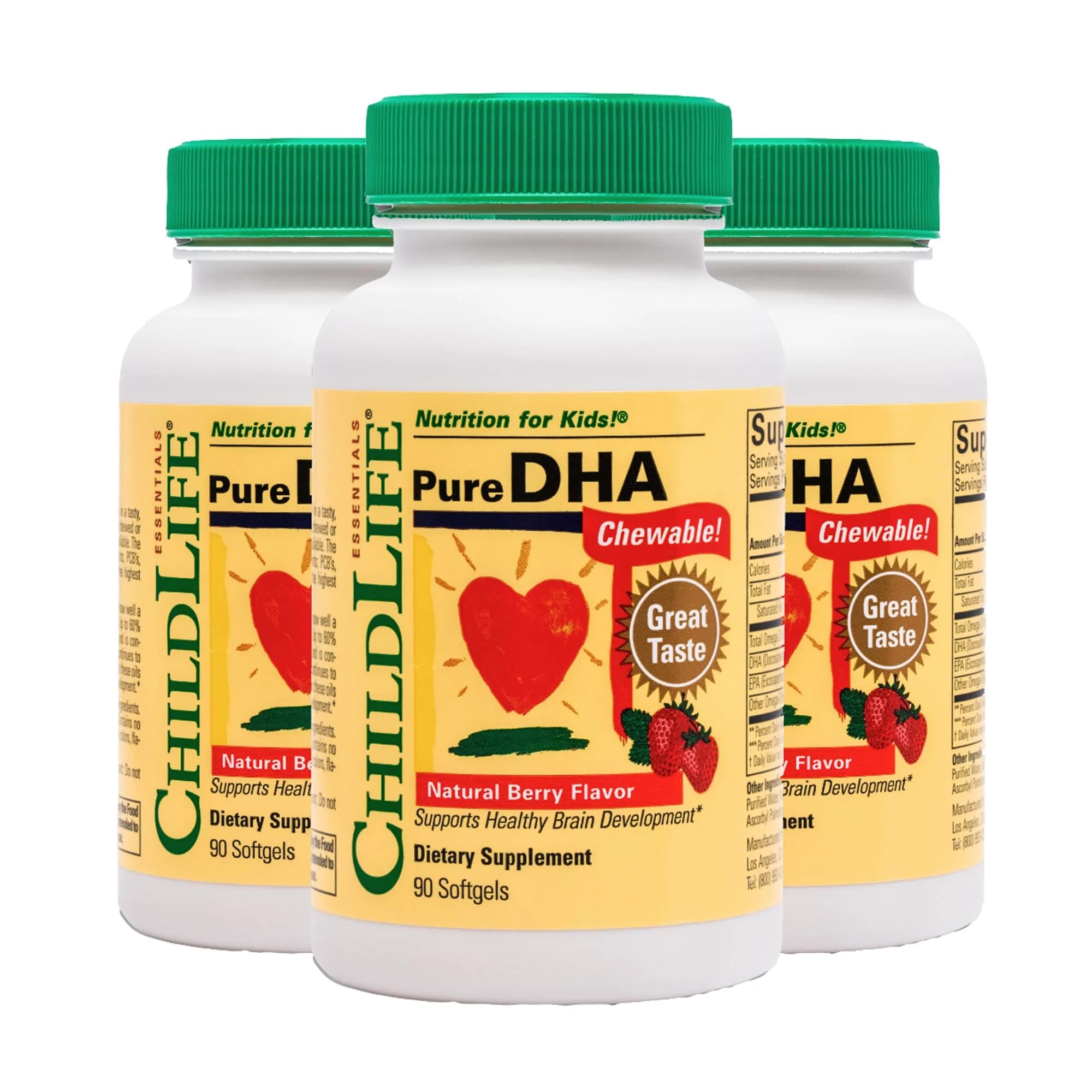 ChildLife Essentials Pure DHA for Kids, Berry, 90 Softgels (Pack of 3) | Supports Brain Growth & Focus — White