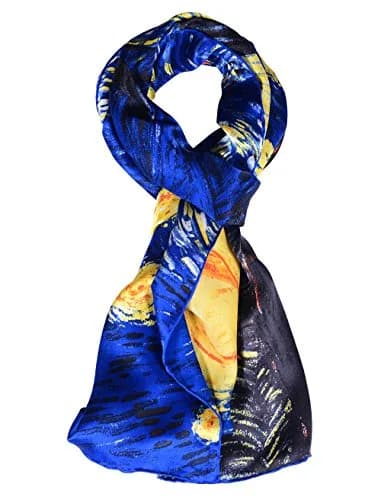 Salutto Women 100% Silk Scarves Van Gogh Starry Night | Artistic Silk Accessory for Women thumbnail 1