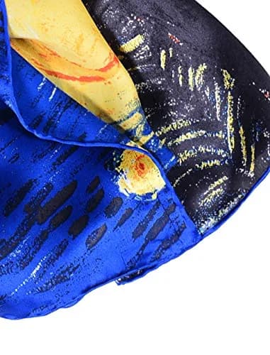 Salutto Women 100% Silk Scarves Van Gogh Starry Night | Artistic Silk Accessory for Women thumbnail 4
