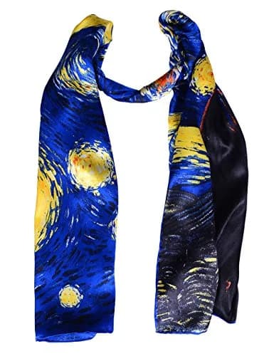 Salutto Women 100% Silk Scarves Van Gogh Starry Night | Artistic Silk Accessory for Women thumbnail 2