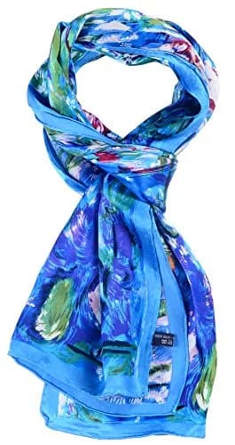 Salutto Women 100% Silk Scarves PaintedLotus Pond Scarf | Floral Artwork on Silk Charmeuse thumbnail 1