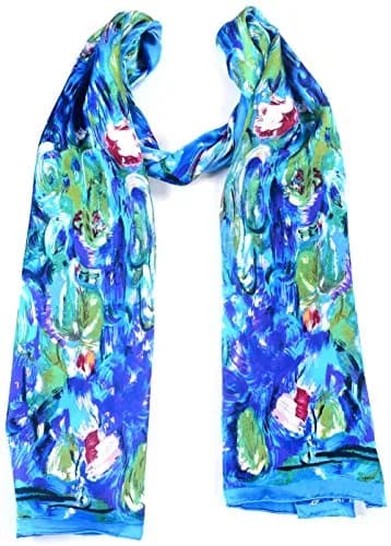 Salutto Women 100% Silk Scarves PaintedLotus Pond Scarf | Floral Artwork on Silk Charmeuse thumbnail 2