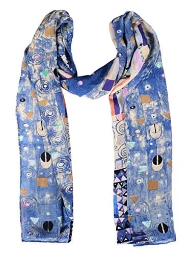 Salutto Blue Silk Scarf | Van Gogh Painted Art, 60x16.5in, Perfect for Elegant Occasions thumbnail 2