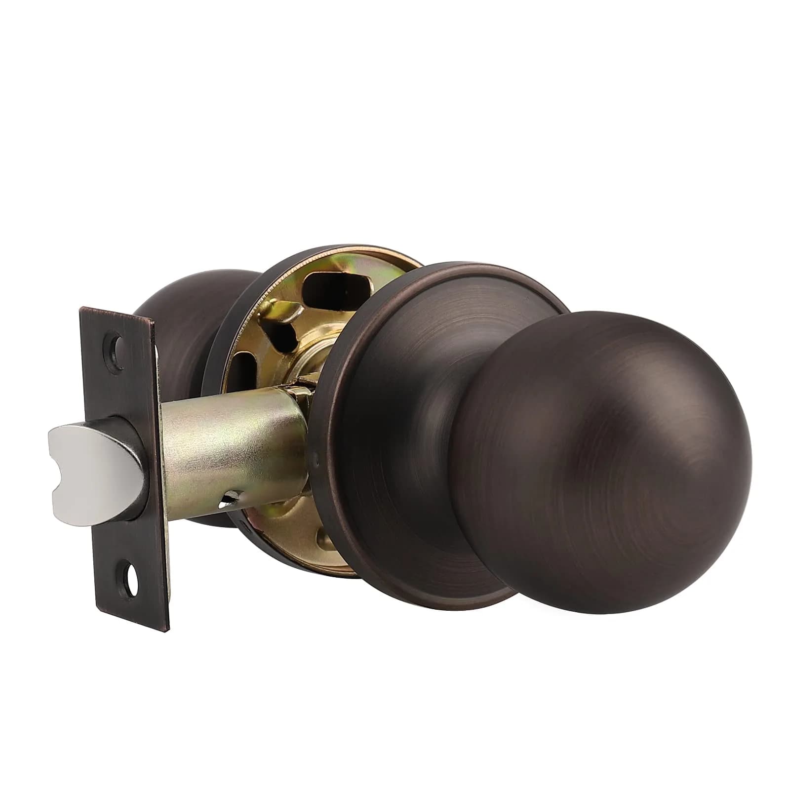 Probrico Passage Door Knobs without Key in Oil Rubbed Bronze, 1 Pack | Adjustable Latch for 2-3/8" or 2-3/4" Backset