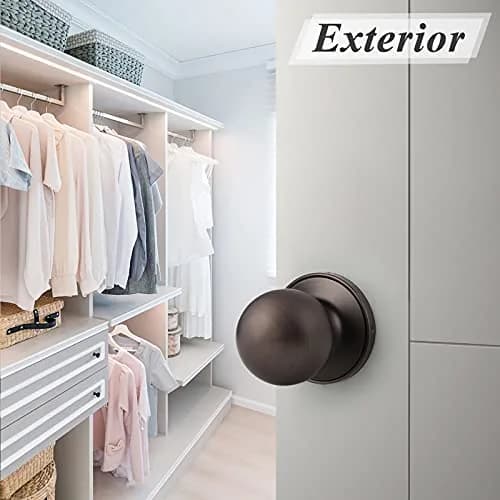 Probrico Passage Door Knobs without Key in Oil Rubbed Bronze, 1 Pack | Adjustable Latch for 2-3/8" or 2-3/4" Backset thumbnail 2