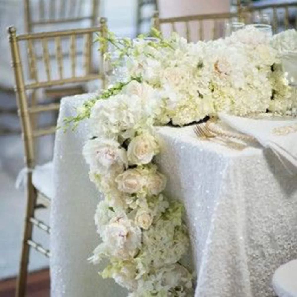 ShinyBeauty White Sequin Tablecloth 60" x 102" | Elegant Wedding & Party Decor