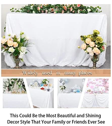 ShinyBeauty White Sequin Tablecloth 60" x 102" | Elegant Wedding & Party Decor thumbnail 6