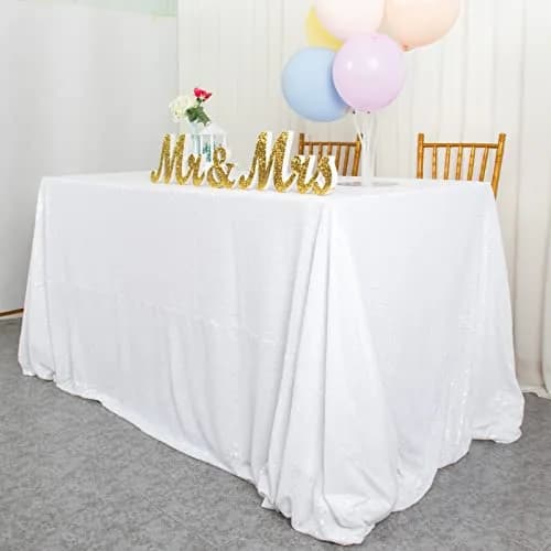 ShinyBeauty White Sequin Tablecloth 60" x 102" | Elegant Wedding & Party Decor thumbnail 7