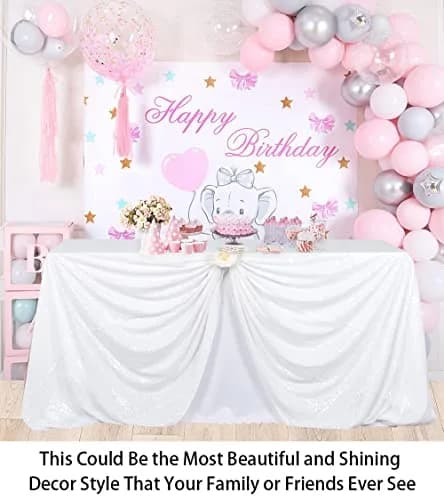 ShinyBeauty White Sequin Tablecloth 60" x 102" | Elegant Wedding & Party Decor thumbnail 3