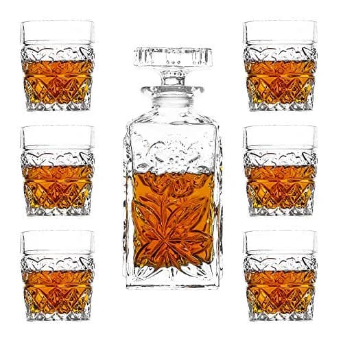 Amlong Crystal Flower Design Crystal Decanter and Glass Set, 7 Pieces | Elegant Floral Gift for Home & Entertaining thumbnail 2