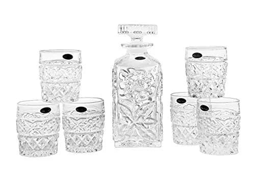 Amlong Crystal Flower Design Crystal Decanter and Glass Set, 7 Pieces | Elegant Floral Gift for Home & Entertaining thumbnail 3