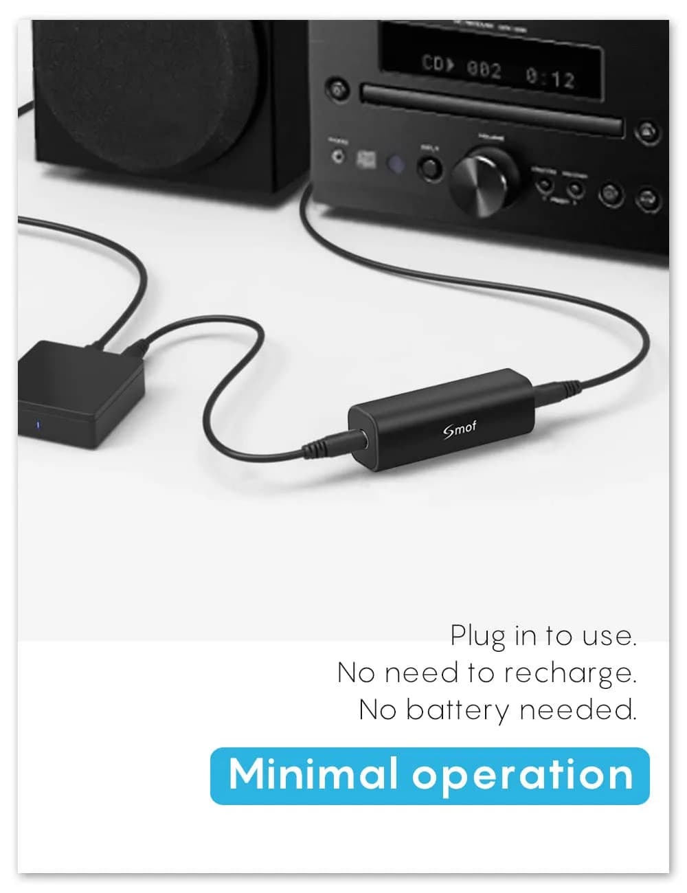Smof Upgraded Ground Loop Noise Isolator with 3.5mm Cable, Black | Eliminates Buzzing Noise - view 5