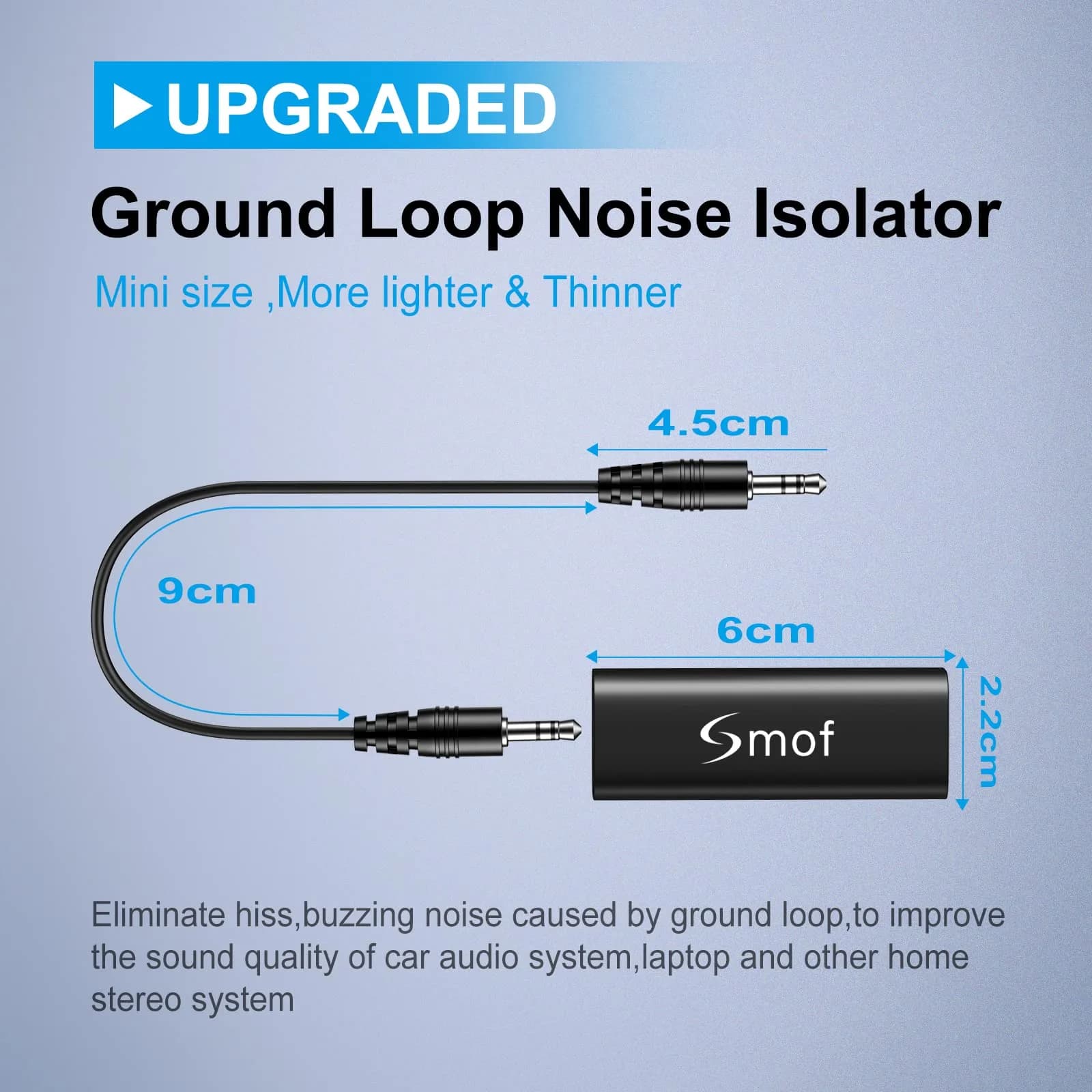 Smof Upgraded Ground Loop Noise Isolator with 3.5mm Cable, Black | Eliminates Buzzing Noise - view 2