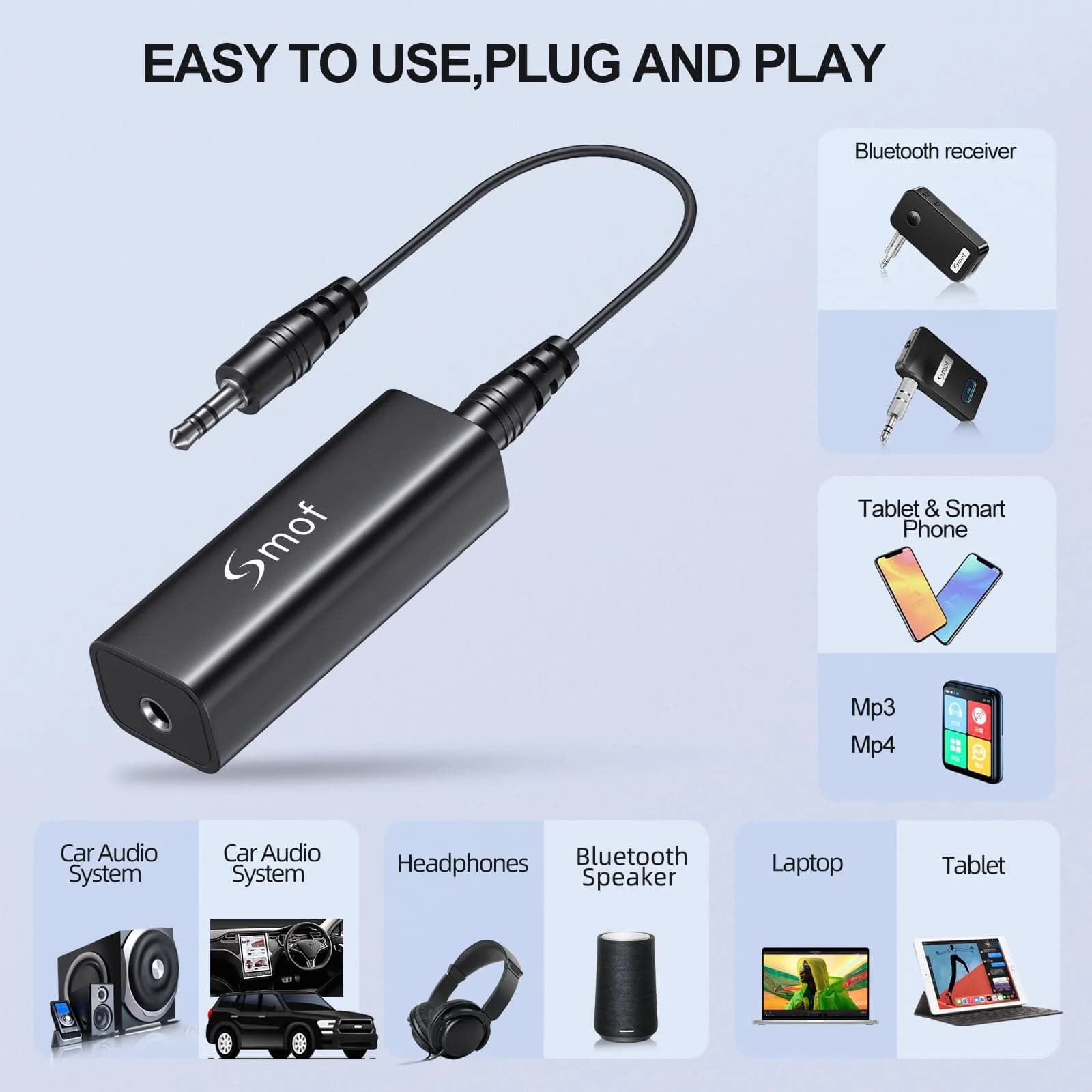 Smof Upgraded Ground Loop Noise Isolator with 3.5mm Cable, Black | Eliminates Buzzing Noise - view 3