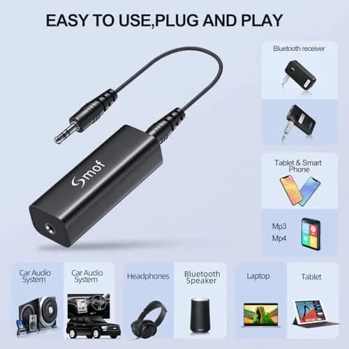 Smof Upgraded Ground Loop Noise Isolator with 3.5mm Cable, Black | Eliminates Buzzing Noise thumbnail 3