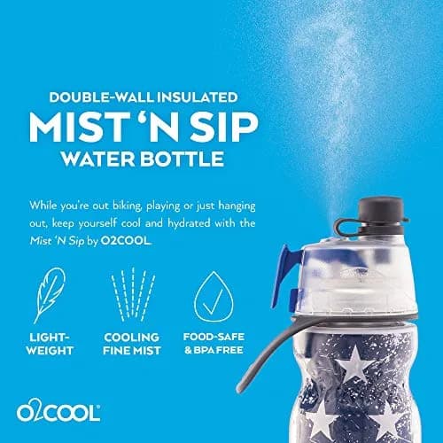 O2COOL Mist N Sip 20 oz (591 ml) Misting Reusable Sports Water Bottle Patriot | Keeps Cold 50% Longer thumbnail 5