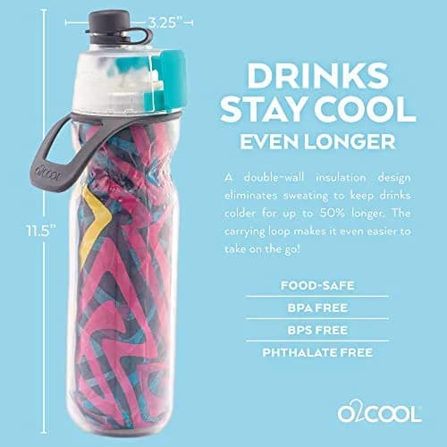 O2COOL Mist N Sip 20 oz Misting Sports Reusable Water Bottle Baseball | Insulated, BPA-Free, Leak-Proof thumbnail 2