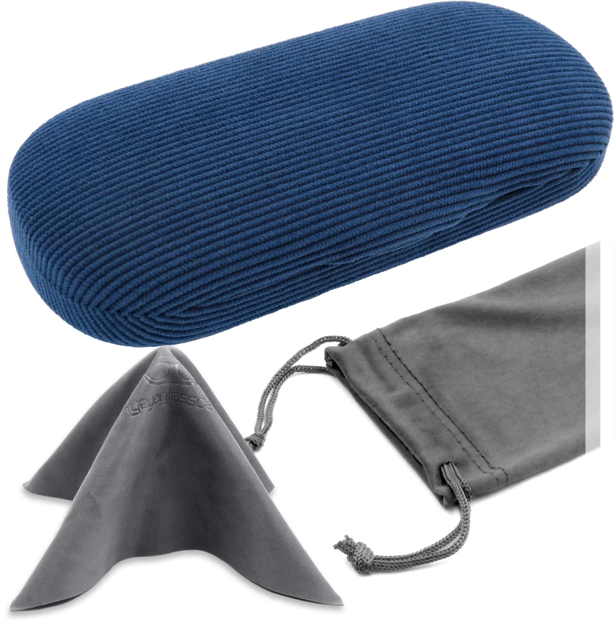 MyEyeglassCase Small to Medium Frame Hard Eyeglass Case | Microfiber Cloth & Pouch — As196 Codruroy Blue