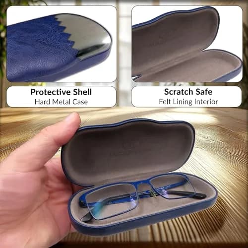 MyEyeglassCase Men Hard Eyeglass Case | Slim Navy Blue Shell for Small to Medium Frames thumbnail 3