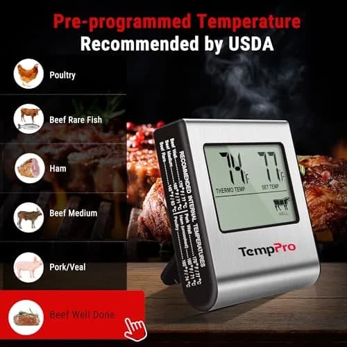 TempPro TP16 Large LCD Digital Meat Thermometer with Stainless Steel Probe | Cooks Meats Perfectly Every Time thumbnail 5