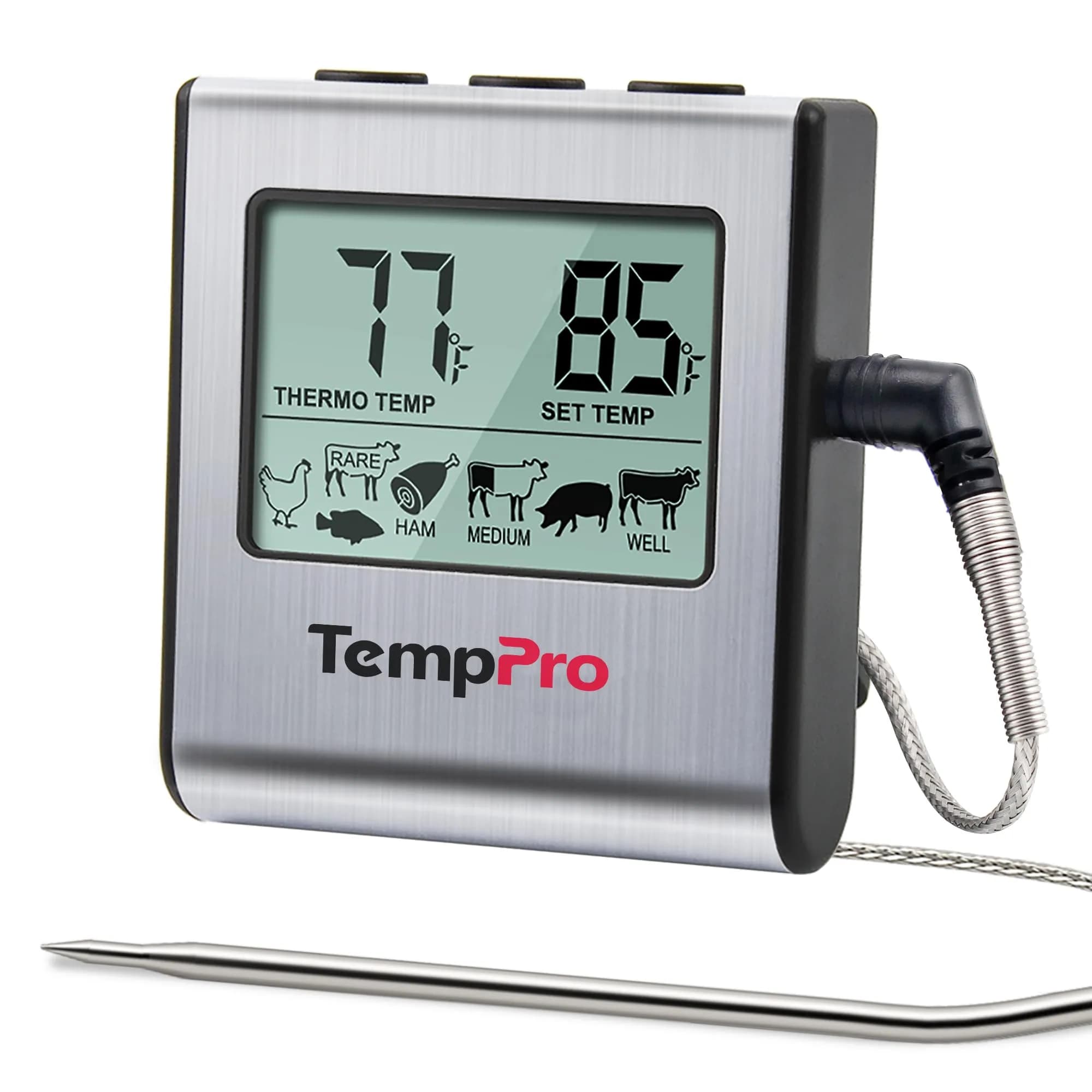 TempPro TP16 Large LCD Digital Meat Thermometer with Stainless Steel Probe | Cooks Meats Perfectly Every Time - main product image