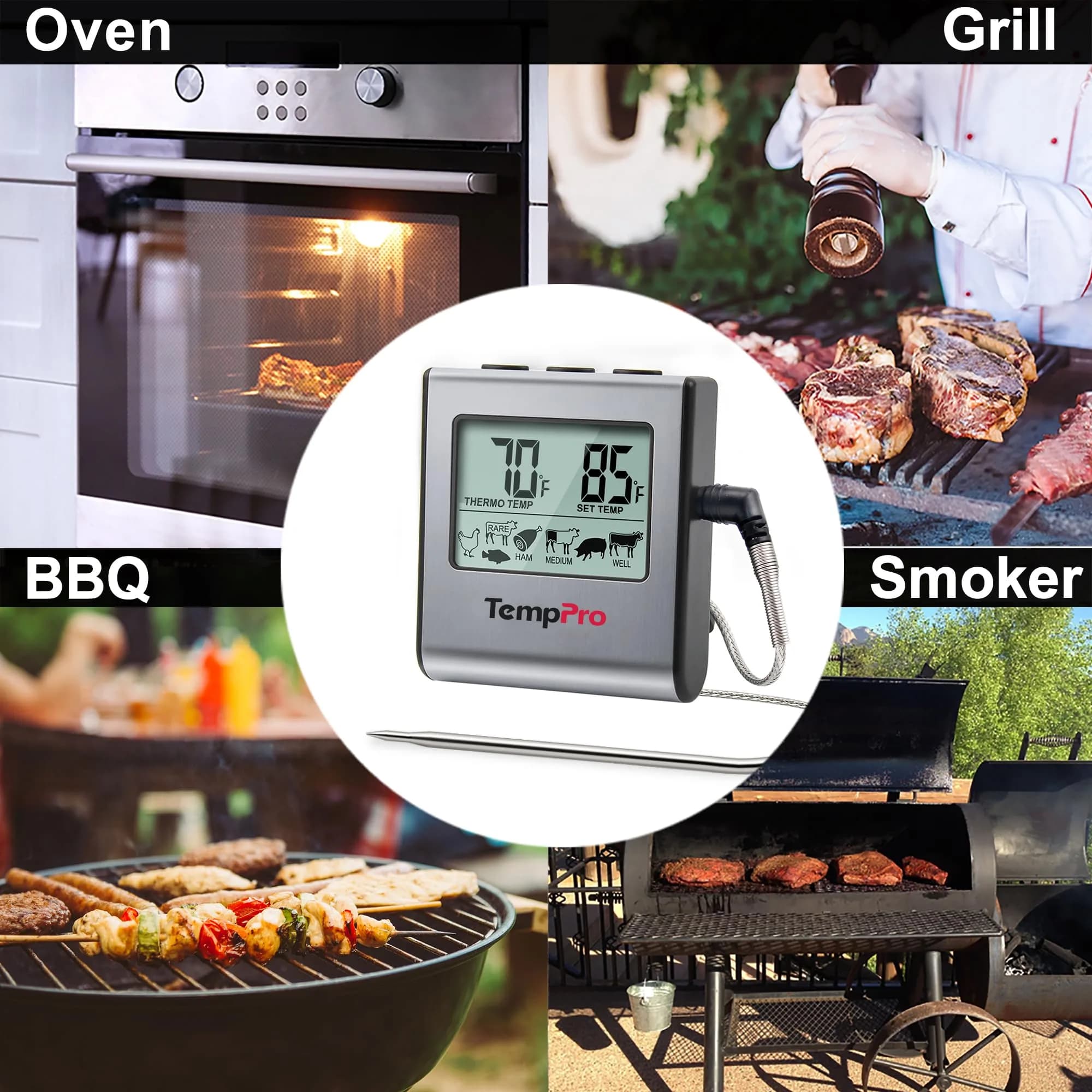TempPro TP16 Large LCD Digital Meat Thermometer with Stainless Steel Probe | Cooks Meats Perfectly Every Time - view 7