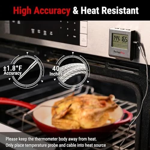 TempPro TP16 Large LCD Digital Meat Thermometer with Stainless Steel Probe | Cooks Meats Perfectly Every Time thumbnail 2