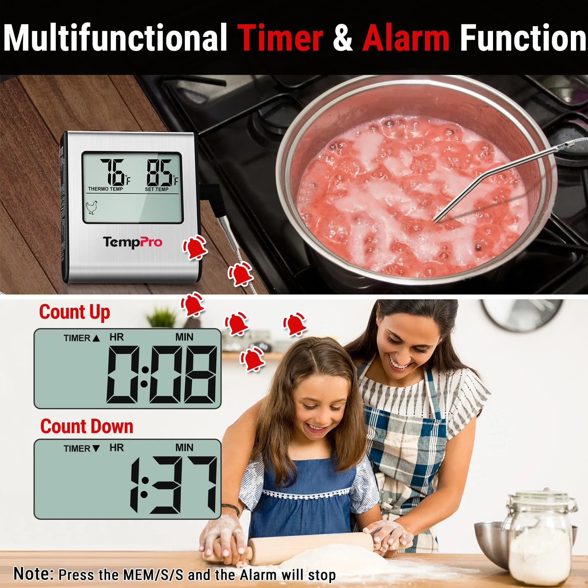 TempPro TP16 Large LCD Digital Meat Thermometer with Stainless Steel Probe | Cooks Meats Perfectly Every Time - view 3
