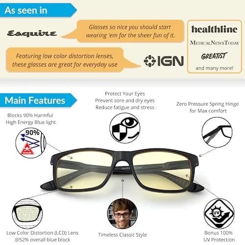 J+S Blue Light Blocking Glasses Rectangular Black Frame | 45mm Lens Width (1.77 in) thumbnail 2