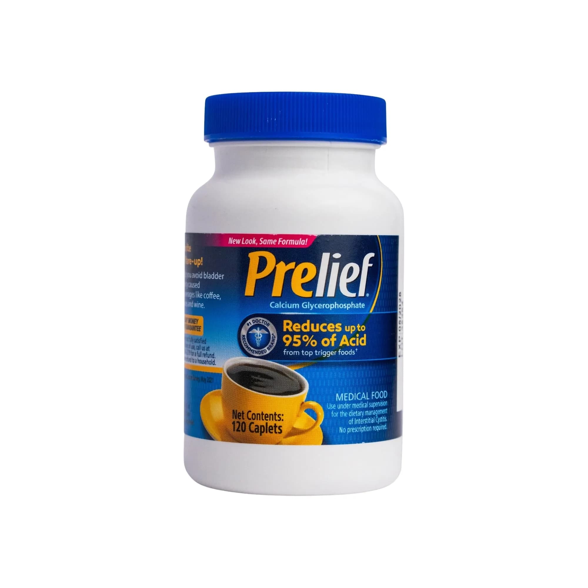 PRELIEF Acid Reducer Caplets Dietary Supplement 120 Count | Drug-Free Calcium Supplement for Heartburn Relief