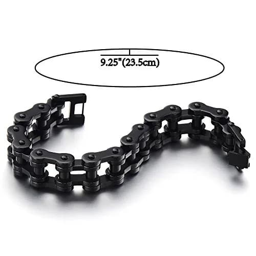 COOLSTEELANDBEYOND Masculine Mens Black Bike Chain Bracelet of Stainless Steel High Polished | Durable, polished finish, 23.5cm long, 146.8g weight thumbnail 4