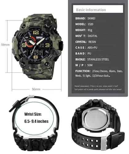 Gosasa Men's Large Face Outdoor Sports Watch 56mm (2.2in) | Dual Time Analog-Digital Display thumbnail 6