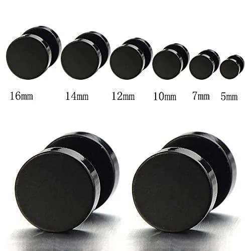 COOLSTEELANDBEYOND 10MM Black Screw Stud Earrings | Unisex Steel Gauge Illusion thumbnail 2