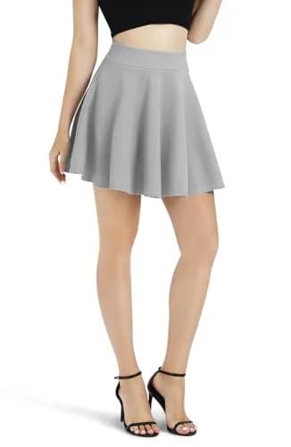 Urban CoCo Women's Basic Versatile Stretchy Flared Casual Mini Skater Skirt (Grey, M) | Comfortable & Stylish thumbnail 2