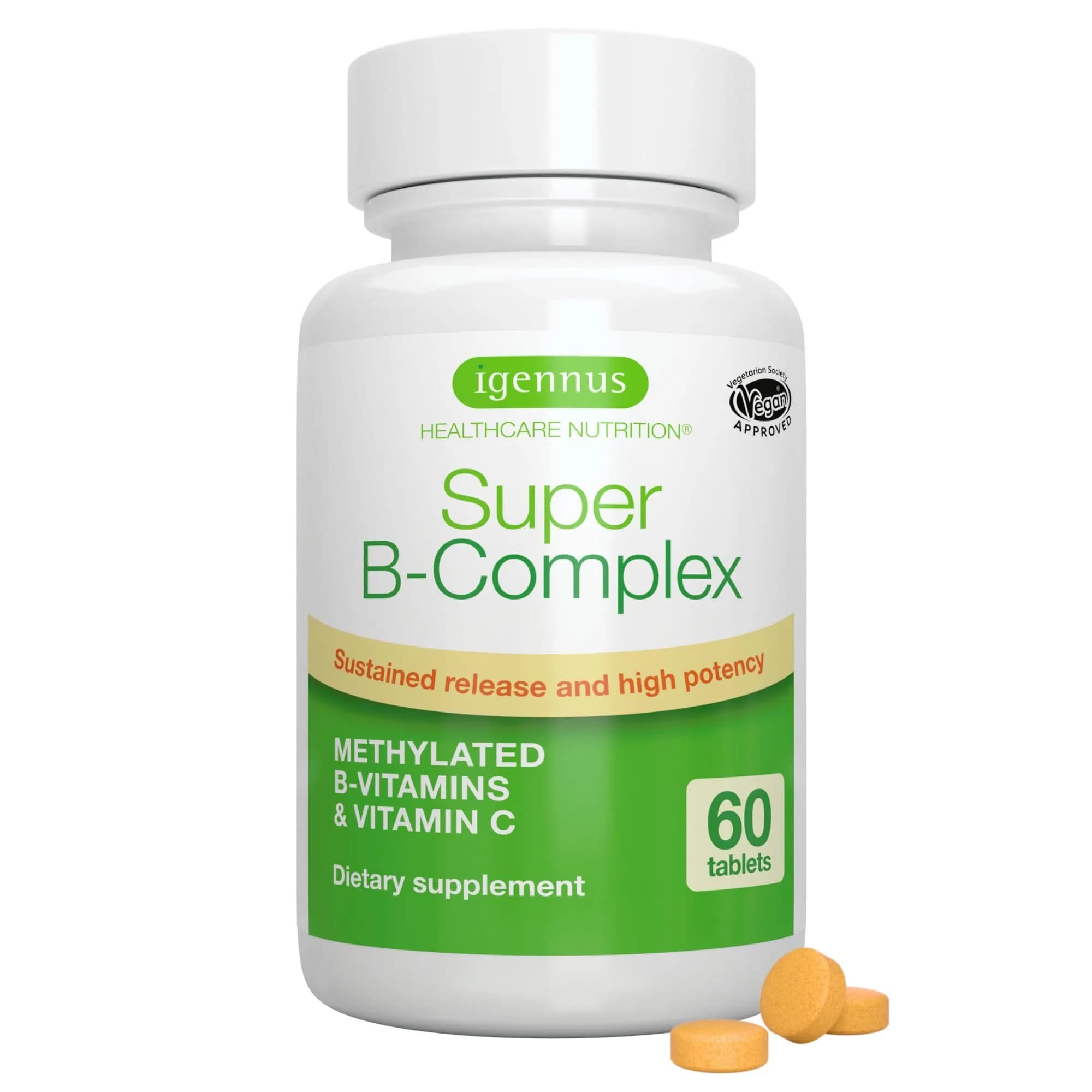 Igennus High Absorption Super B-Complex Tablets 60 Count (2 Month Supply) | Methylated B Vitamins for Energy & Mood - main product image