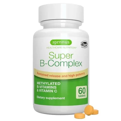 Igennus High Absorption Super B-Complex Tablets 60 Count (2 Month Supply) | Methylated B Vitamins for Energy & Mood thumbnail 1